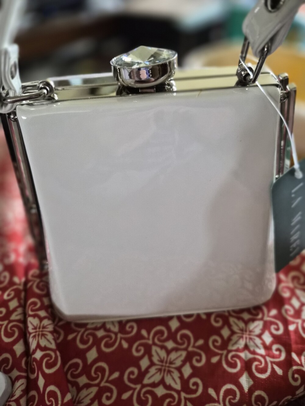 LA MAREY White Faux Leather Clutch/ Convertible Xbody Rhinestones - Picture 10 of 15